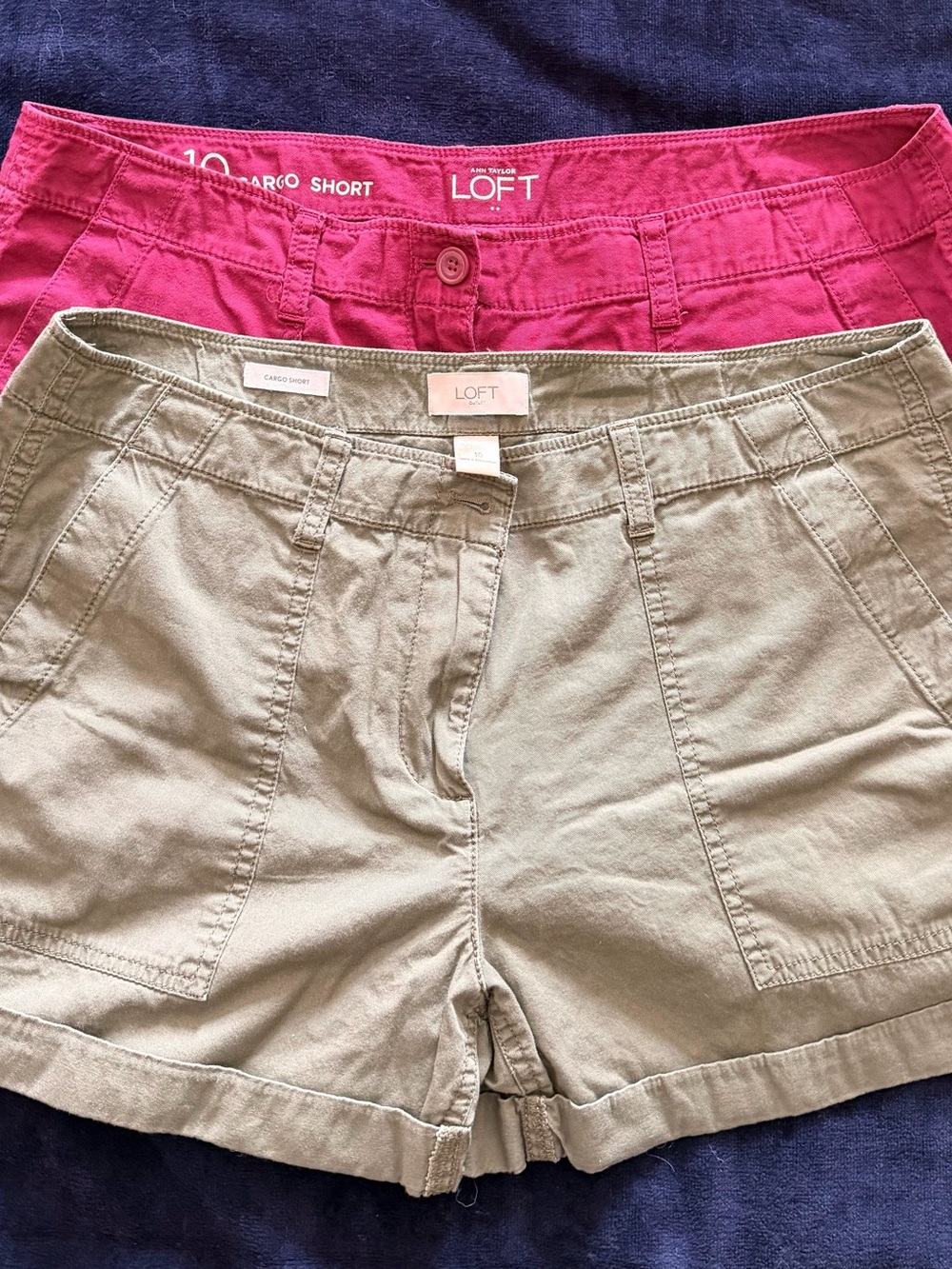LOFT Women’s Cargo Shorts Two-Pack — Cranberry & Olive Green